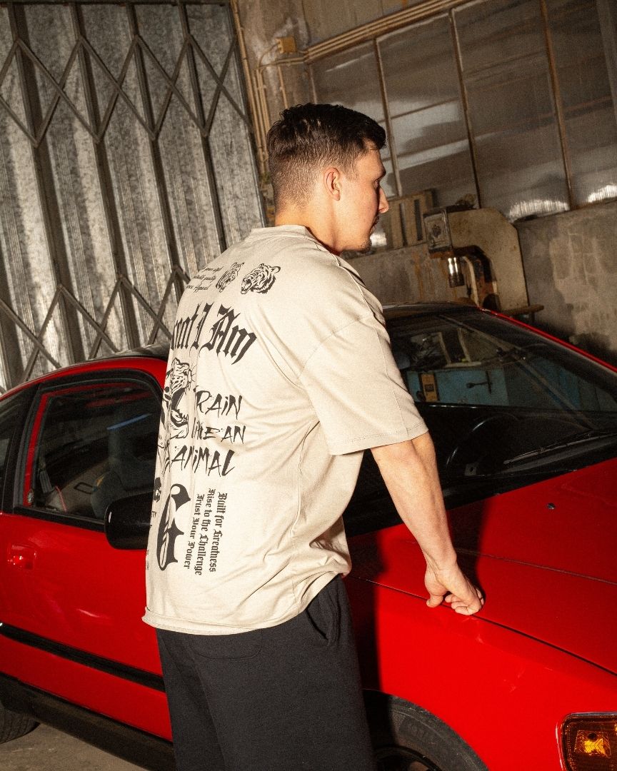 OVERSIZED T-SHIRT GYM SOCIETY BEIGE - Great I Am