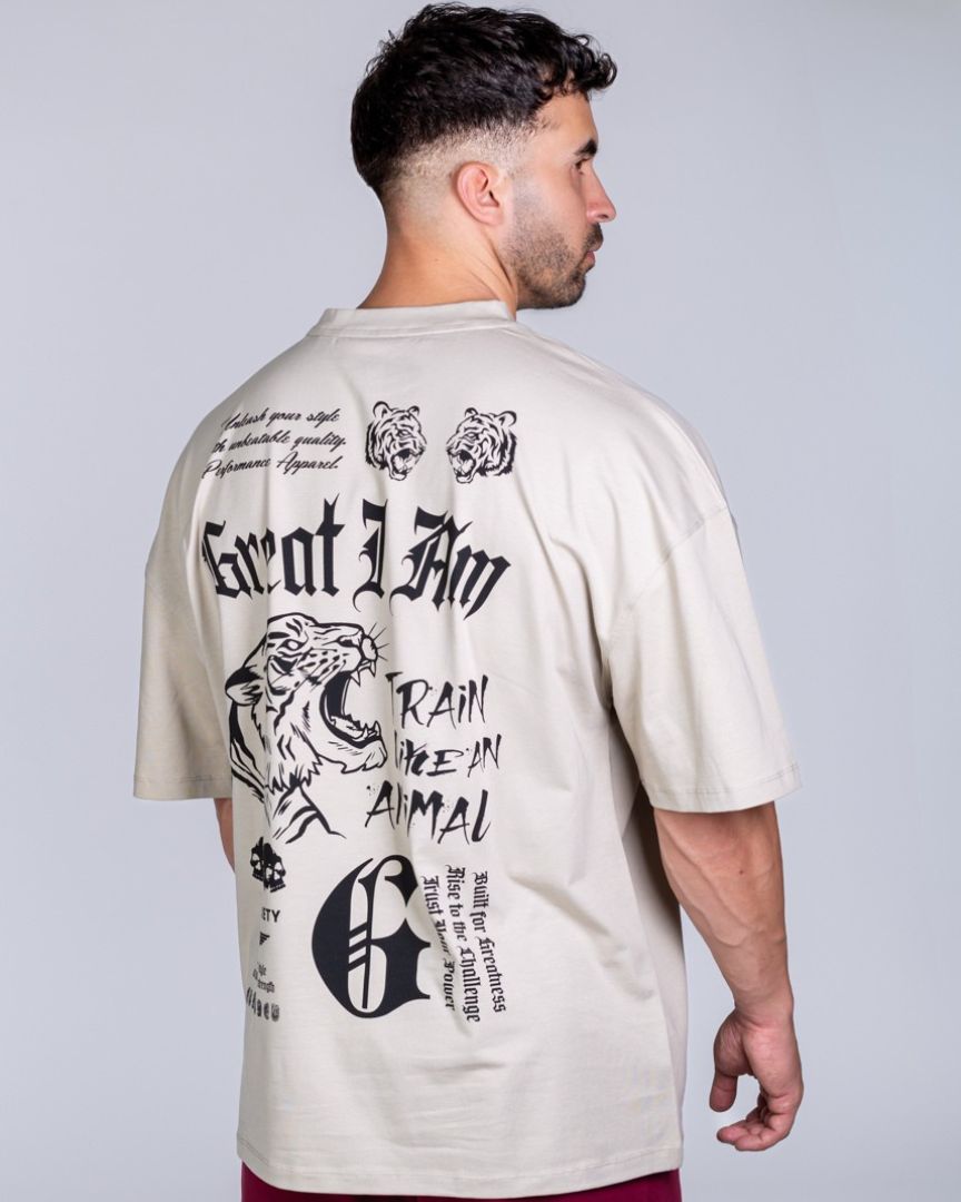 OVERSIZED T-SHIRT GYM SOCIETY BEIGE