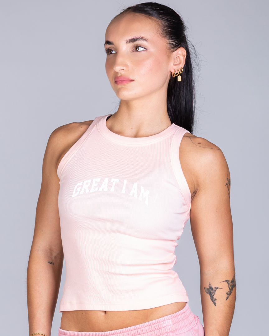 RIB TANKTOP GREAT I AM PINK